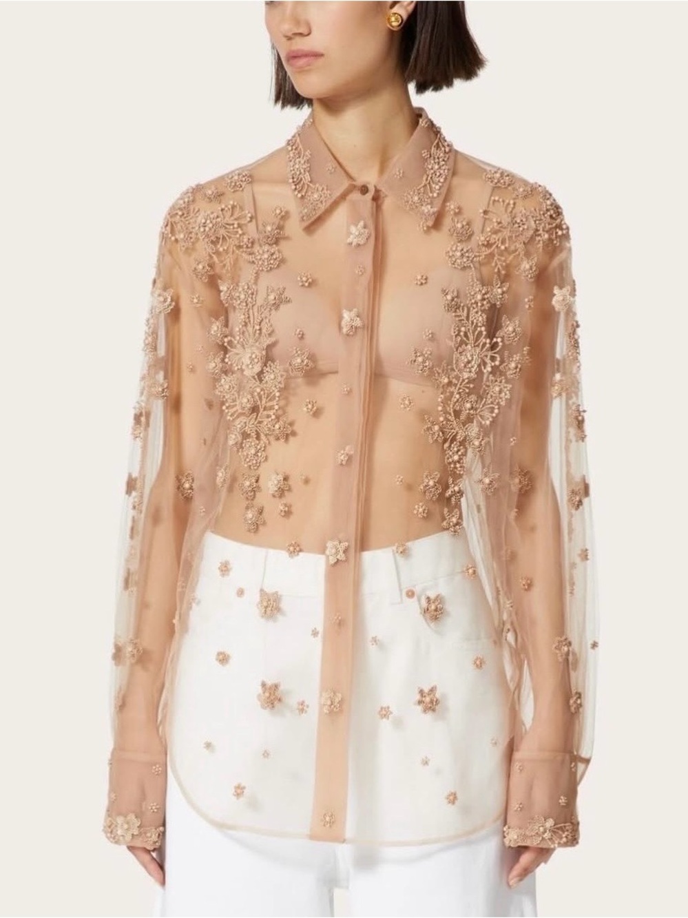 VALENTINO Embroidered Tulle Illusione Shirt